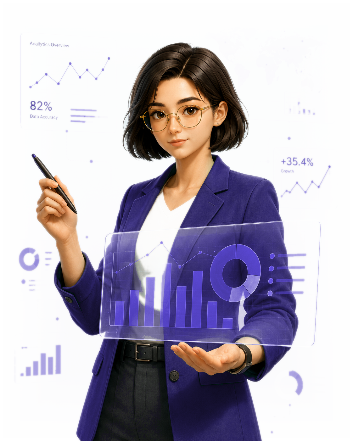 Data visualization project area illustration with dashboards, charts, and maps